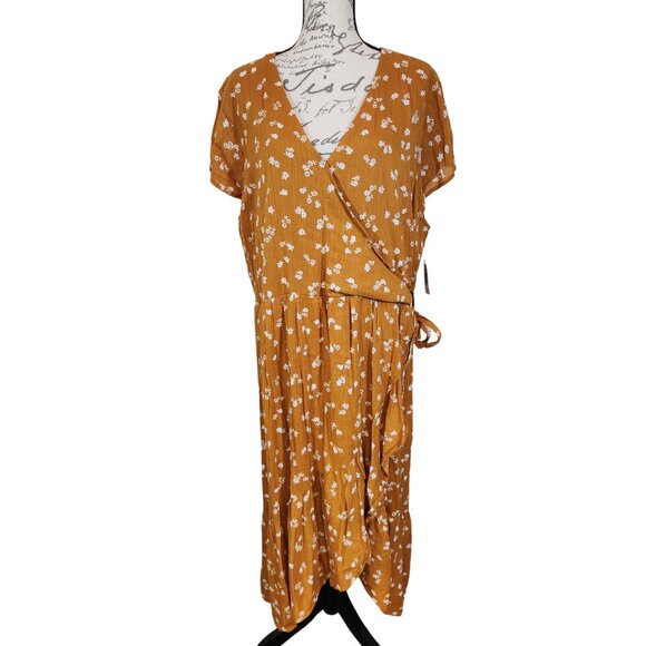 Old Navy Dresses & Skirts - Old Navy Mustard Floral Tiered Wrap Dress 2XL